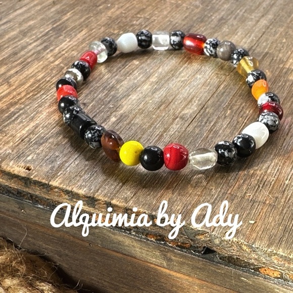 Snowflake obsidian beaded handmade bracelet / - Picture 1 of 4